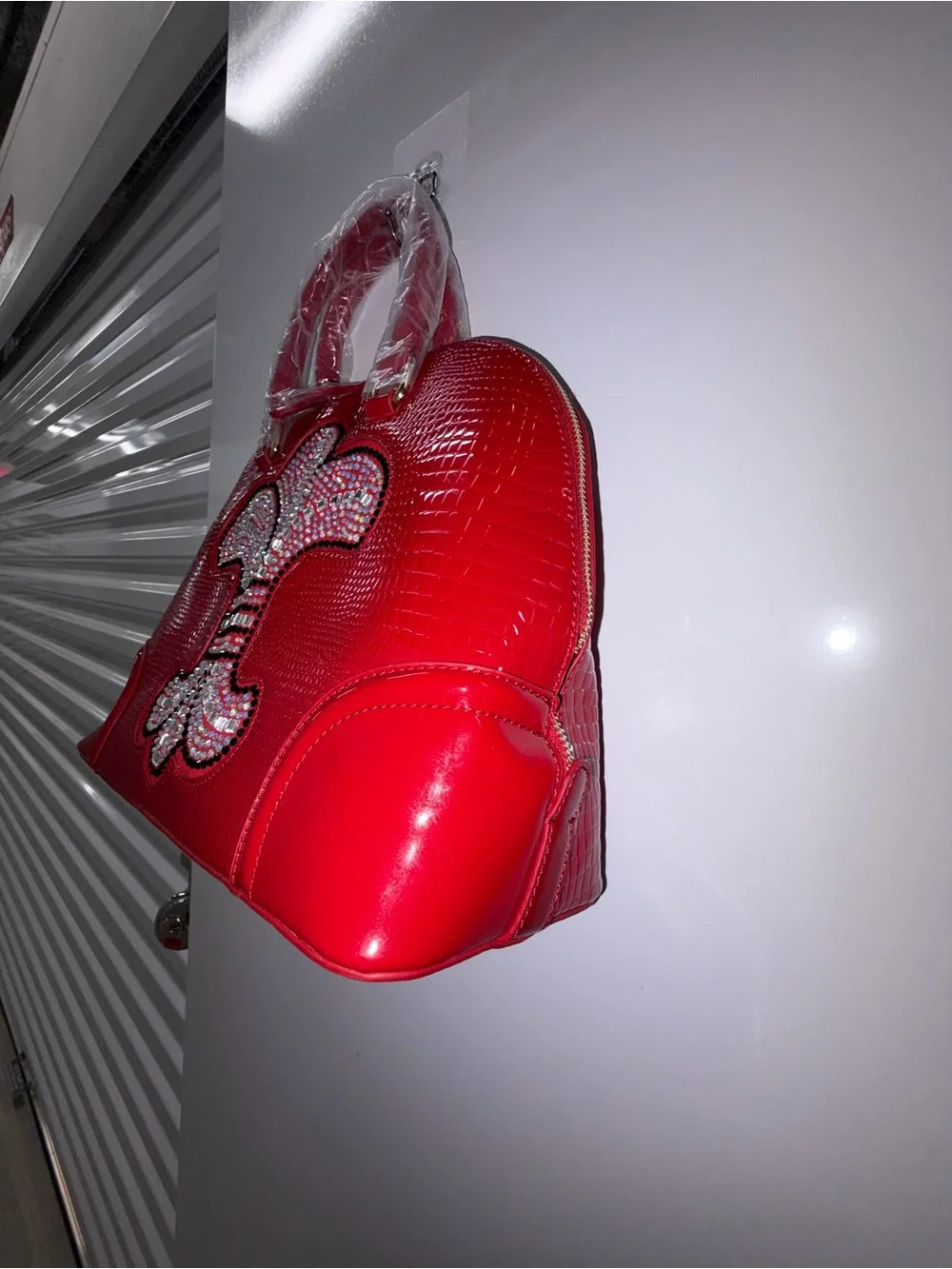 FASHION Red Embellished Dome Satchel Bag